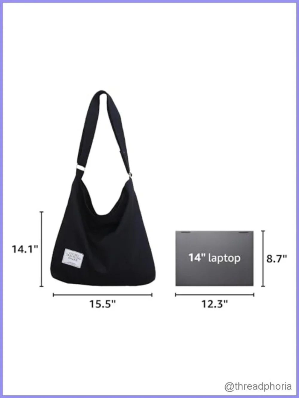 Canvas Shoulder Bag Hobo Crossbody Tote Lightweight Adjustable Strap